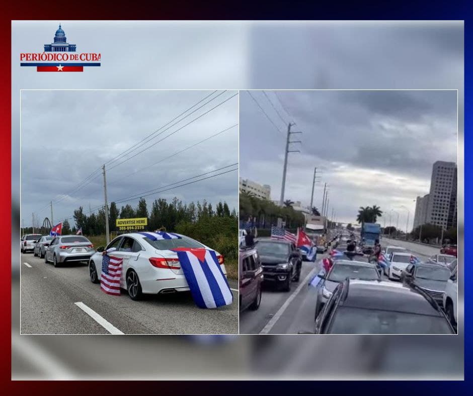 Cubanos en Miami realizan multitudinaria caravana por la libertad y contra la dictadura