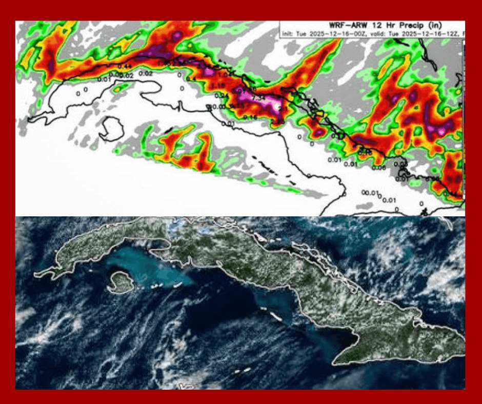 Frente frío estacionario provoca lluvias y tormentas en el litoral norte de Cuba