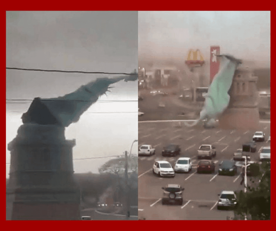 Temporal derrumba réplica de la Estatua de la Libertad en Guaíba, Brasil