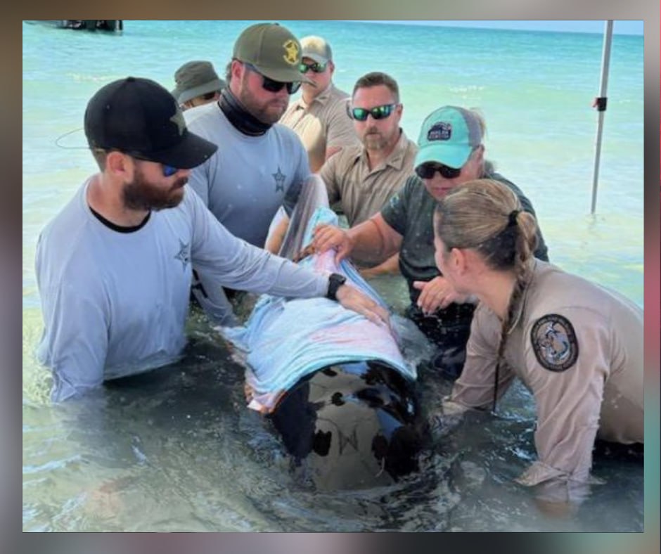 Rescatan a una cría de ballena piloto varada en una playa de Florida