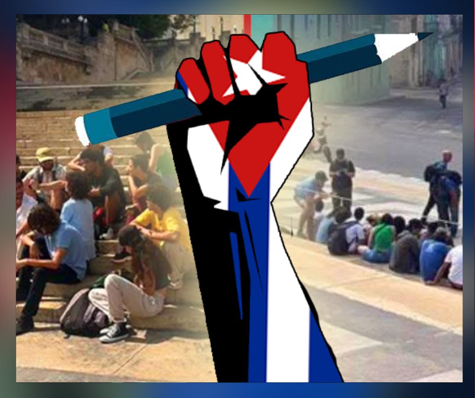 Estudiantes protestan en la escalinata de la Universidad de La Habana