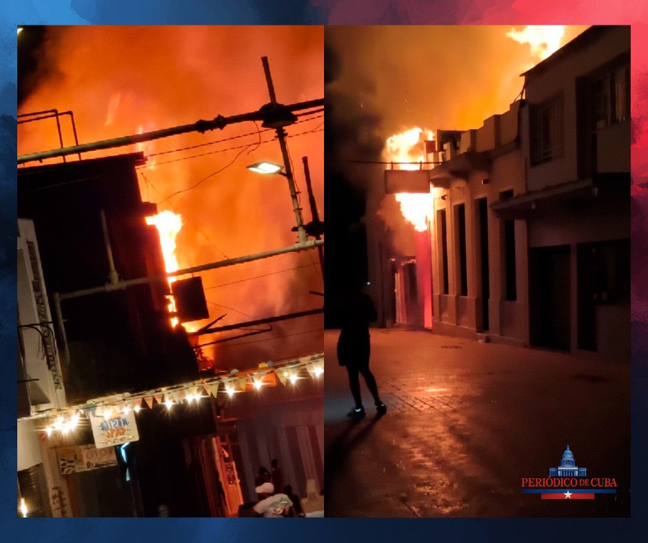 Voraz incendio en plena calle Enramadas alarma a Santiago de Cuba: varias viviendas y negocios afectados