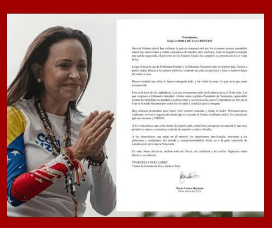 María Corina Machado fija condiciones para una transición democrática real tras la captura de Nicolás Maduro
