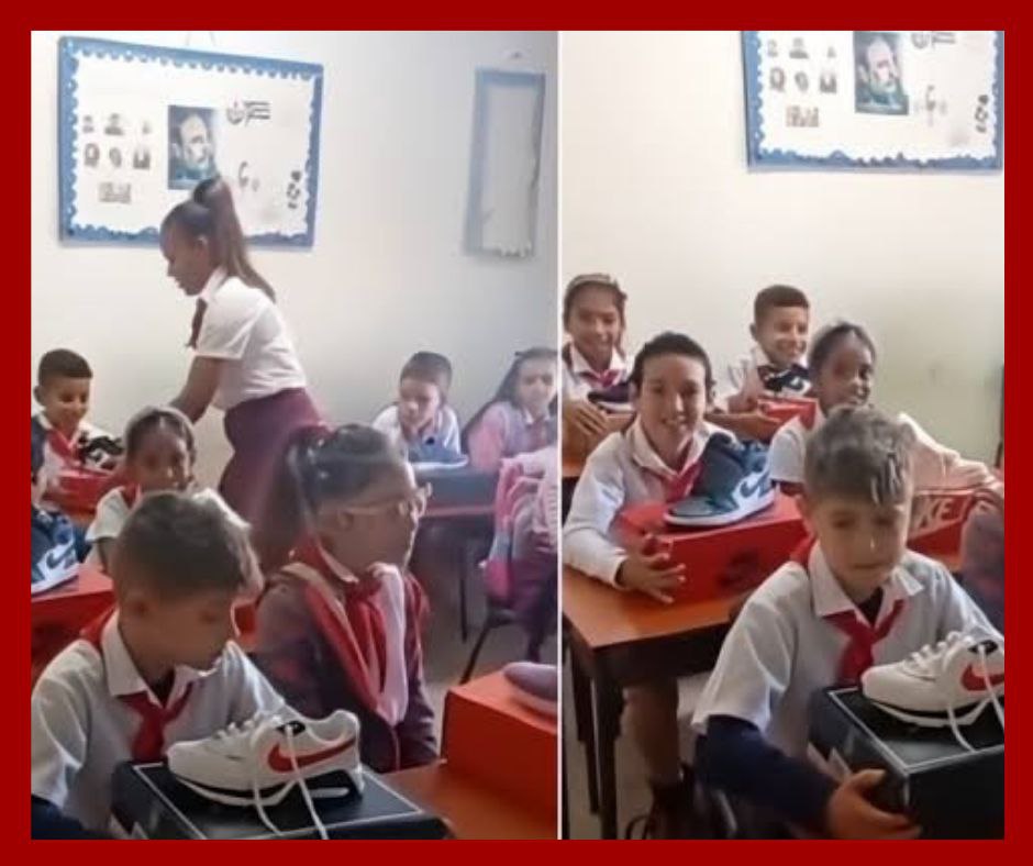 Solidaridad en Cuba: madre emigrada dona zapatos a niños de una escuela primaria