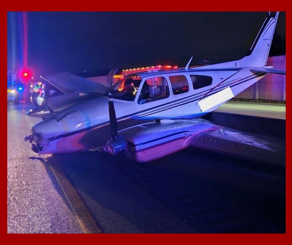 Avión ligero Beechcraft realiza aterrizaje de emergencia en la I-95 y provoca accidente en Florida
