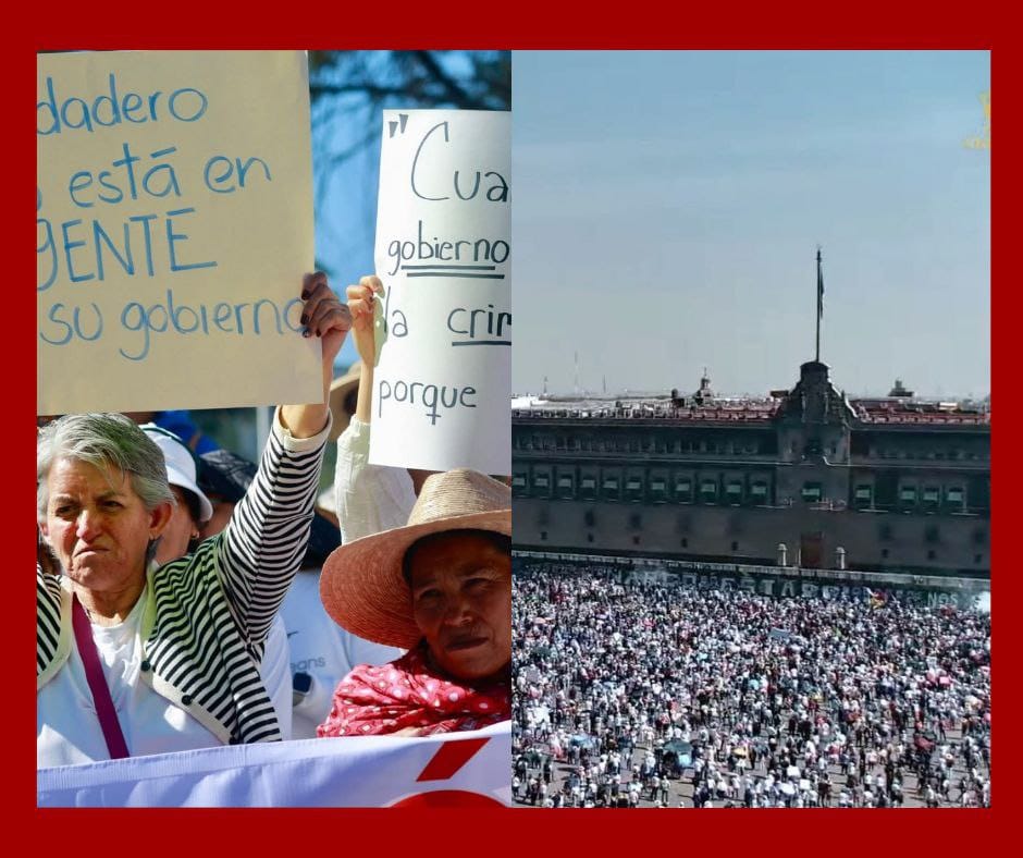 Protesta en Zócalo, México, exige revocación de mandato y denuncia crisis de seguridad